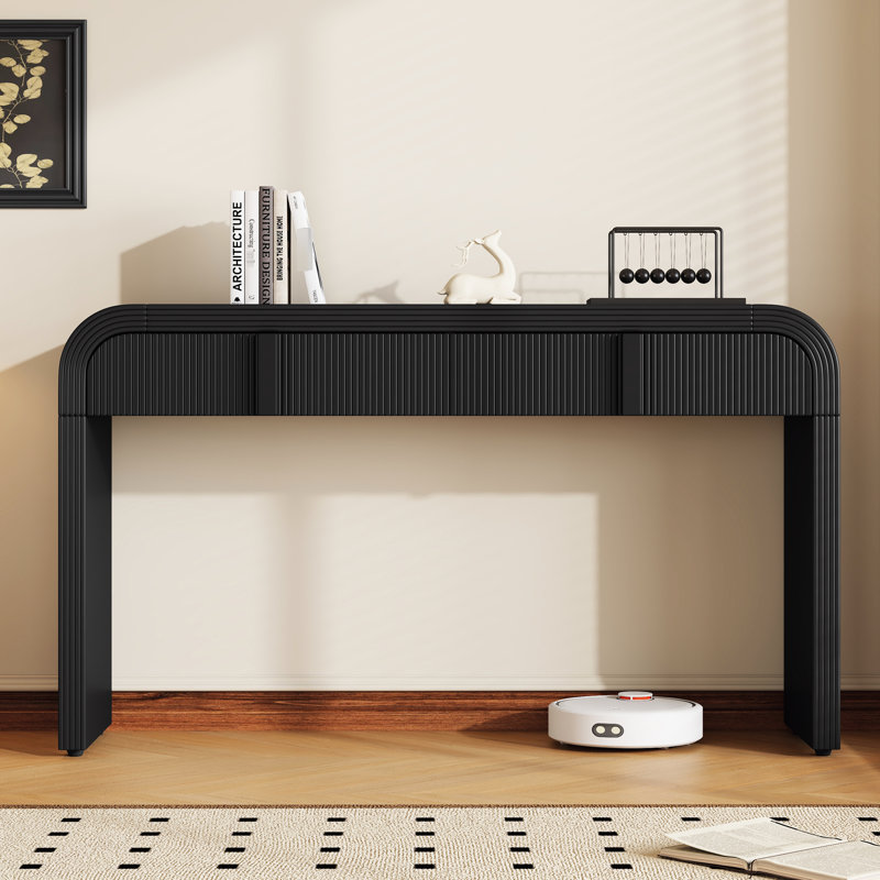 Console avec finition noire lisse et fonctionnalité de tiroir - 2 pour un salon élégant, Noir