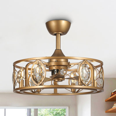 Modern 22" Crystal Drum Ceiling Fan with Light Kit and Remote