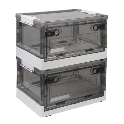 Ensemble de 2 bacs de rangement pliables Organisateur de boîtes de rangement pliable avec double porte et couvercle à roulettes pour vêtements