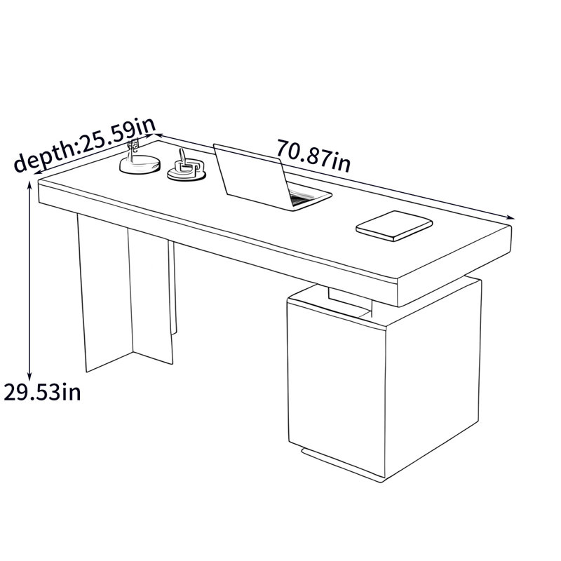 Bureau de luxe de style rétro, H 29,53 po x l 70,87 po x P 25,59 po
