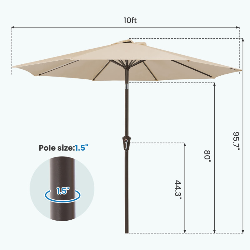 Parasol de marché inclinable Germar, Beige, H 95,7 po x l 120 po x P 120 po