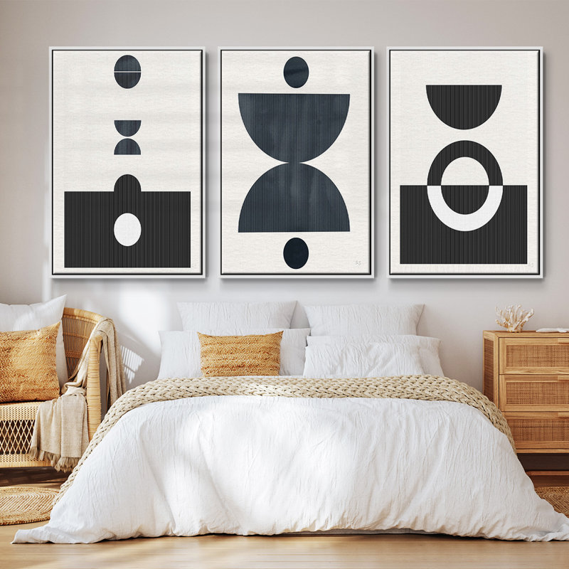 Eclipse I - Ensemble de 3 reproductions encadrées sur toile, H 27 po x l 54 po, Cadre blanc