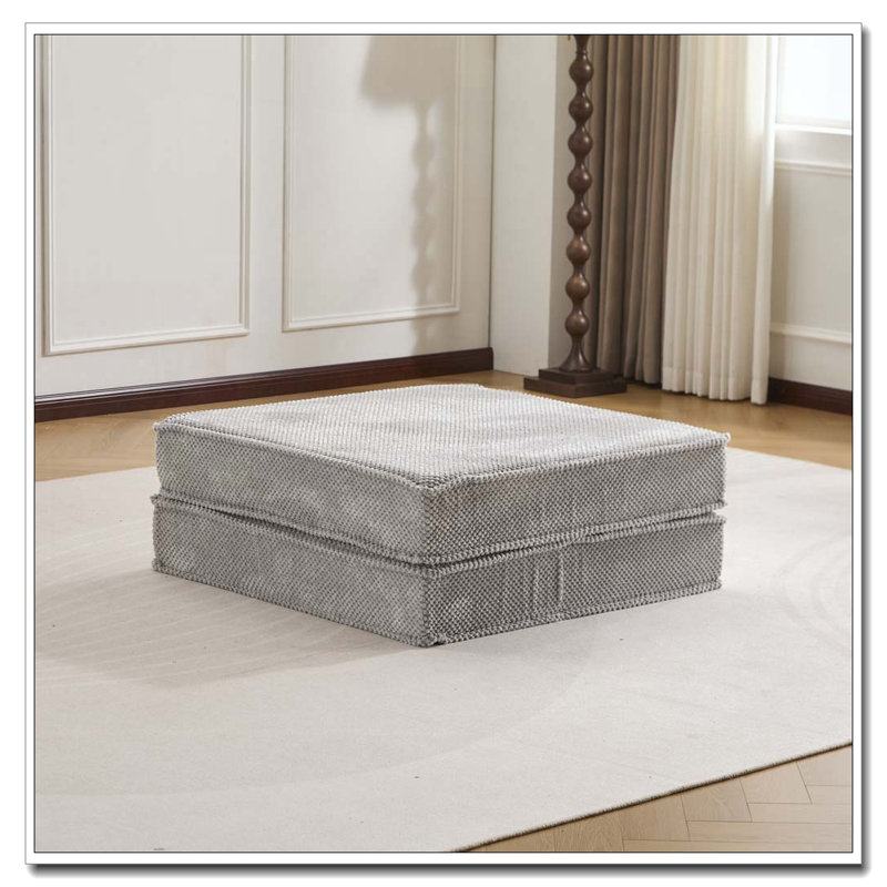 No Assembly Required,Circle Fleece Fabric,1 Ottoman, Light Gray