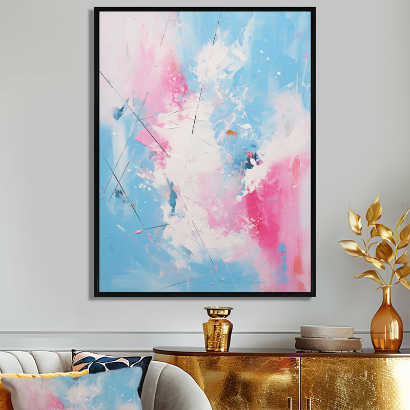 White Clouds Blue Sky Miami - Abstract Wall Art Living Room, 20" H x 12" W x 1" D, Black Floater Framed Canvas