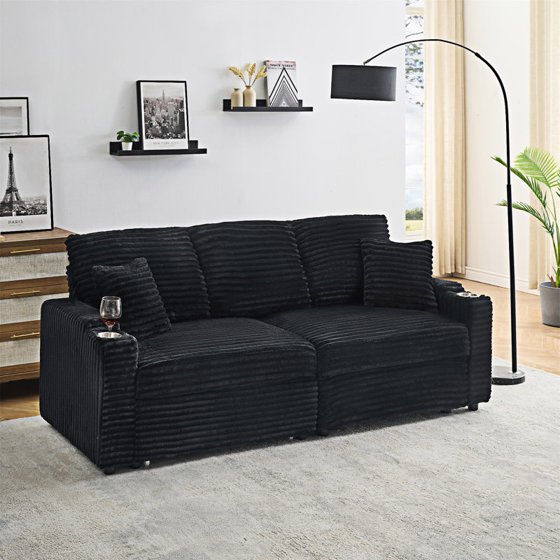Canapé pliant avec porte-gobelet et coussin, Noir, noir, noir, noir