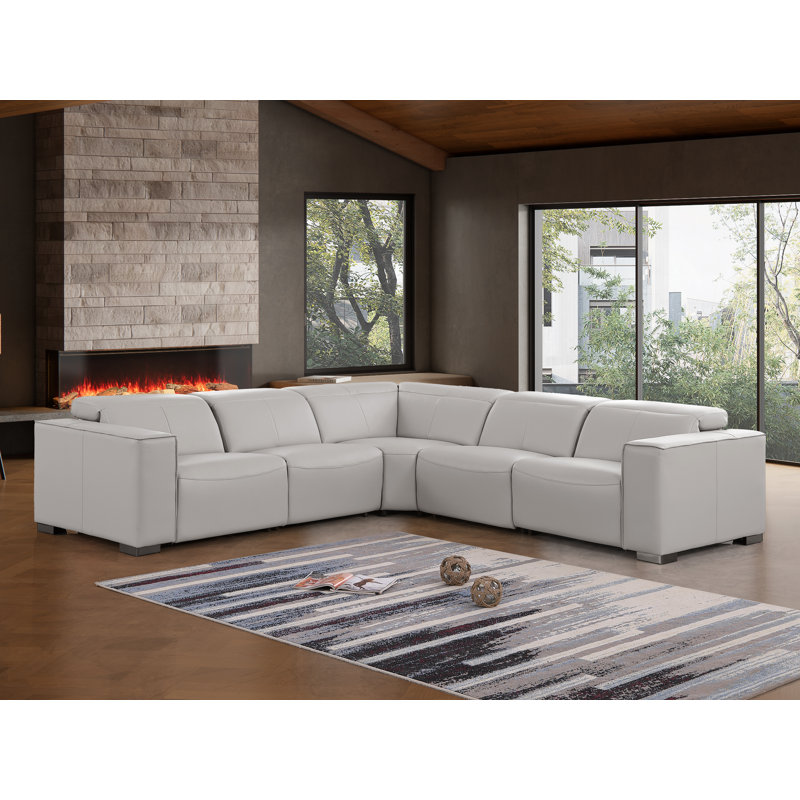 Canapé modulaire luxueux en cuir véritable 8 pièces avec 3 sièges inclinables électriques et appui-tête électrique
