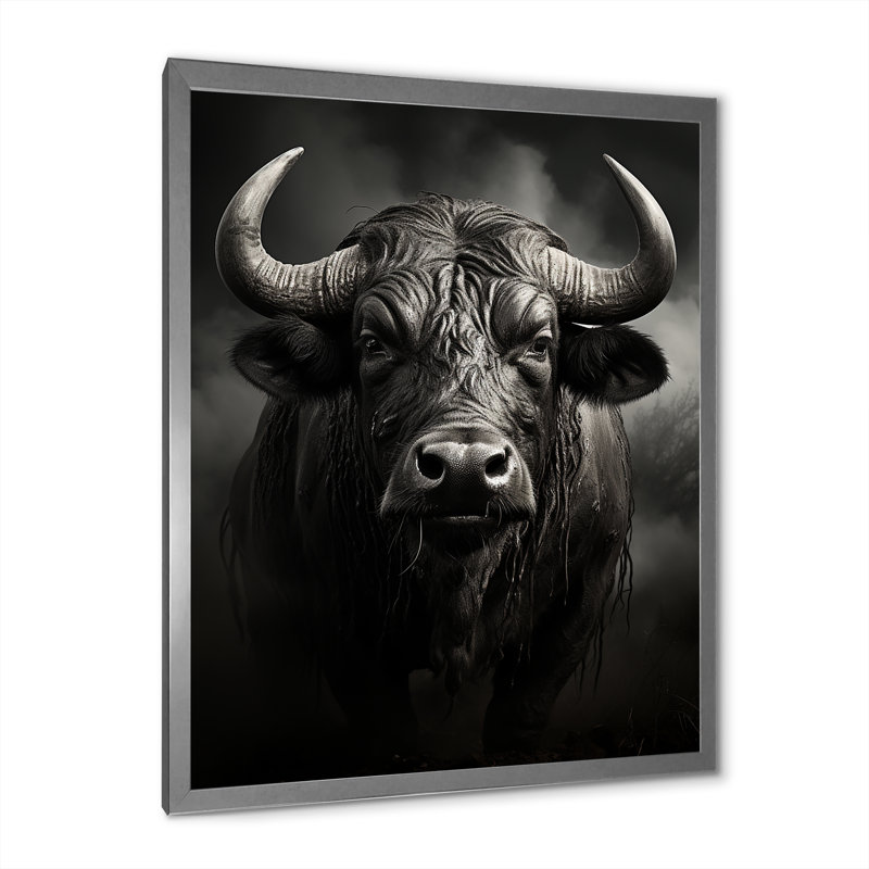 Gris gris Buffalo africain Extremely III - animaux, art mural, salon, Cadre simple argenté, H 44 po x l 34 po x P 1,5 po