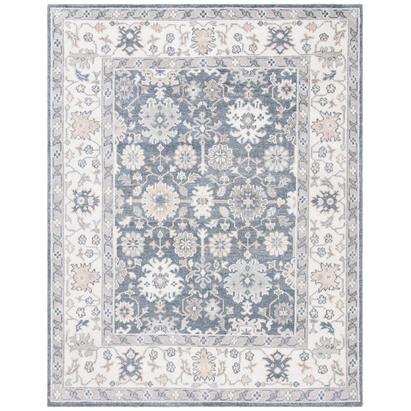 Tapis gris anthracite / ivoire noué à la main Yanis, Rectangle 8 pi x 10 pi