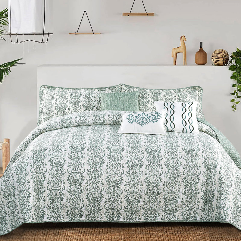 6 Piece Mayfair Printed Microfiber Quilt Set, King Quilt + 5 Additional Pieces