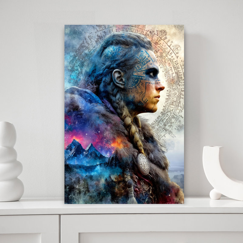 Viking Cosmic Warrior, art dramatique mystérieux, art mural, 18" H x 12" W
