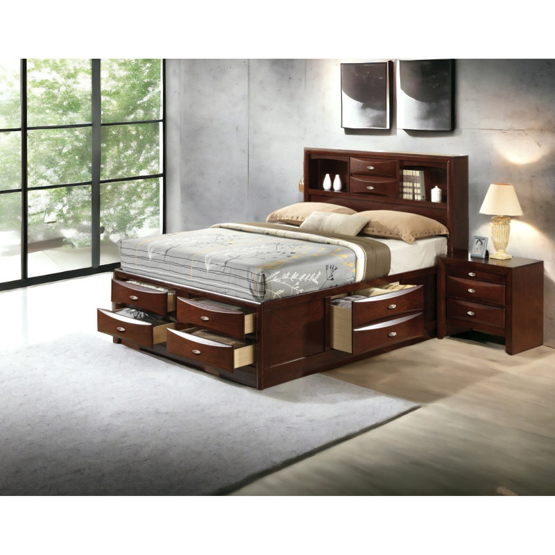 8 lit de rangement - profil bas, placage en bois de 55,75 po Hauteur, 2 tiroirs Fb, Espresso