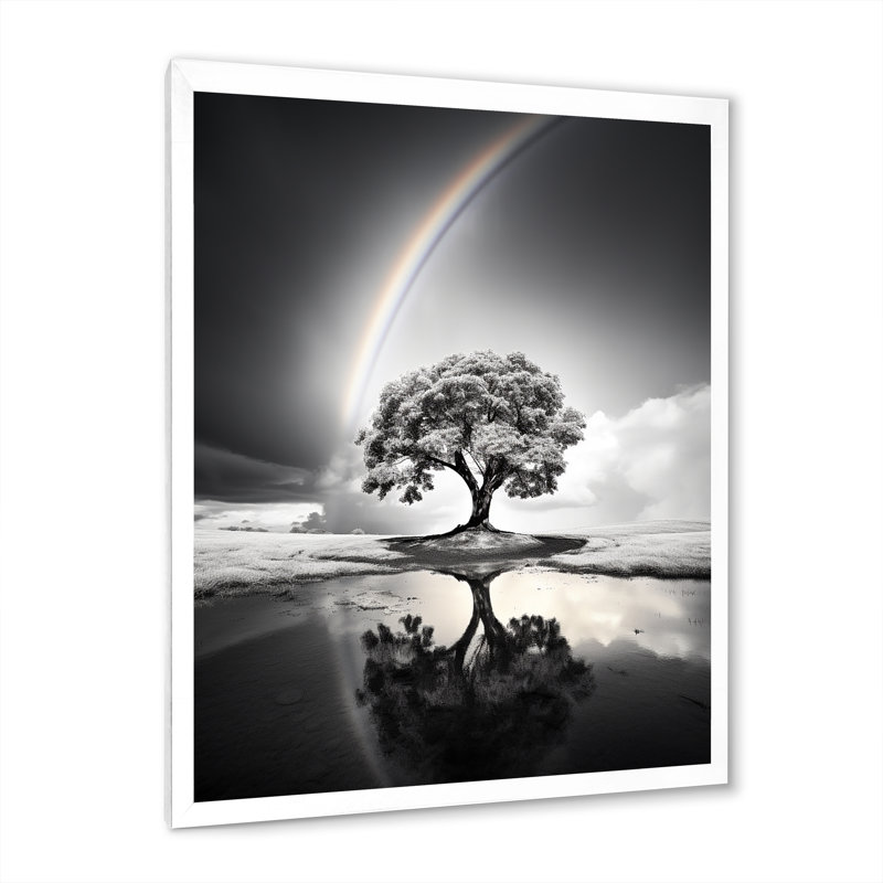 Arc-en-ciel arc-en-ciel gris sur arbre III - impression, Cadre photo blanc, H 32 po x l 16 po x P 1 po