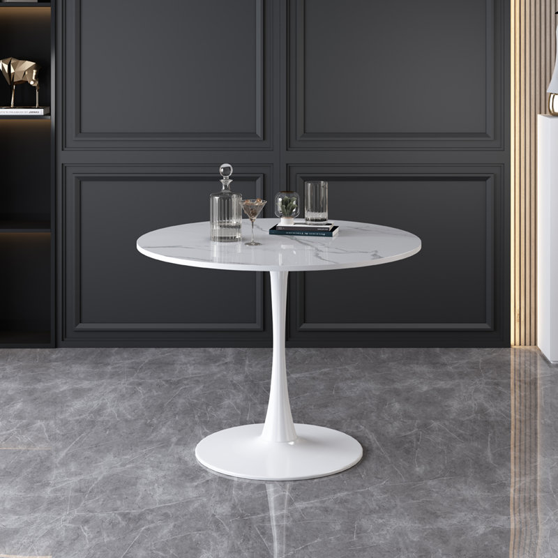 Arryon Round Metal Base Dining Table, White