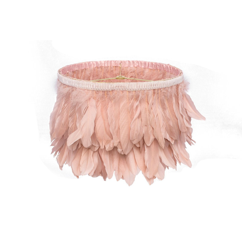 Abat-jour tambour en plumes (araignée), H 9,84 po x l 13,78 po x P 13,78 po, Rose