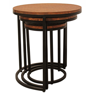 Ensemble de trois tables gigognes rondes noires et cuivrées 19 po