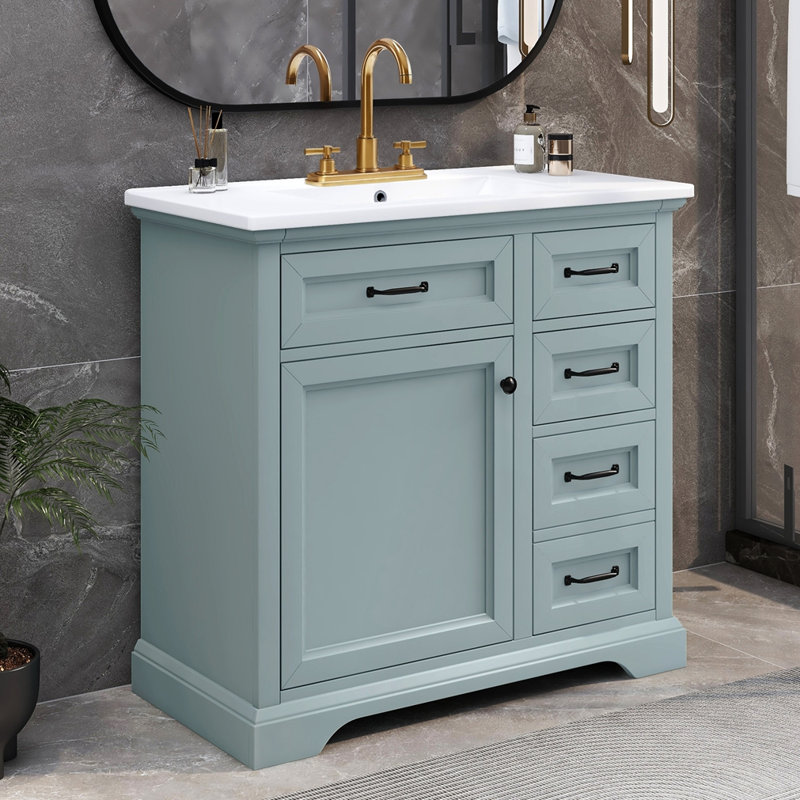 Meuble-lavabo 36 po avec lavabo en céramique, Gris