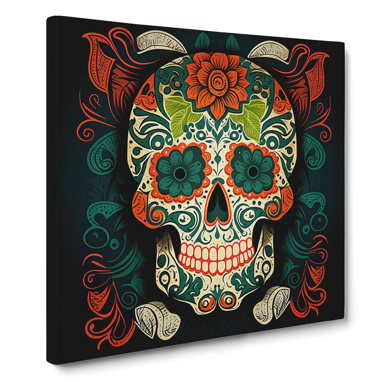 Sugar Skull Retro Art - Wrapped Canvas, 50cm H x 50cm W x 3cm D