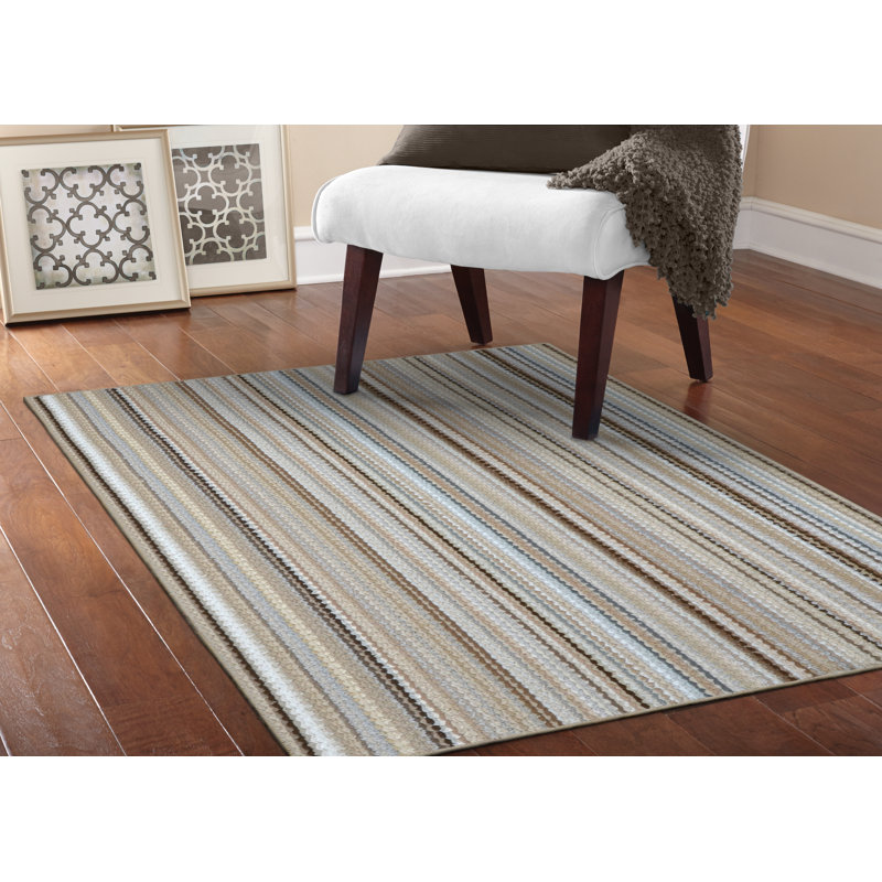 Tapis touffeté à rayures rectangulaire beige Kandace, Rectangle 7 pi x 12 pi