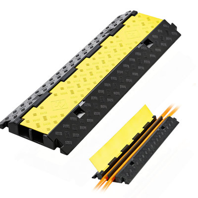 Cable Protector Ramp, 22,000 lbs/axle Capacity, 2 Channel Heavy Duty Rubber Cord Hose Wire Cover, 2.2 x 2 in Channel, Traffic Speed Bump with Flip-Open Top Cover, for Indoor Outdoor, 1 Pack