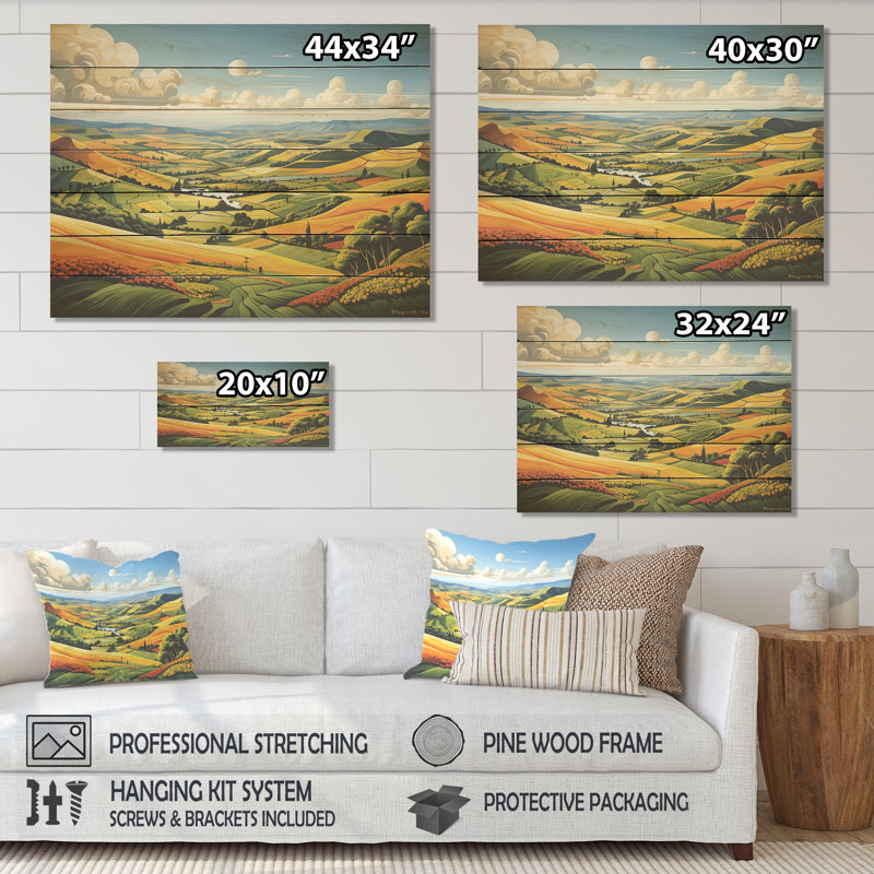 Fleurs jaunes, paysage de prairie IV - prairie sur bois, H 10 po x l 20 po