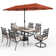 Bjartmar Rectangular 6 - Person 60'' Long Dining Set With Cushions And Umbrella