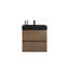 Meuble-lavabo suspendu moderne de 61 cm (24 pouces) en noyer brun avec lavabo intégré noir et 2 tiroirs de rangement, fixé au mur et entièrement assemblé.-1268244649-1268244652