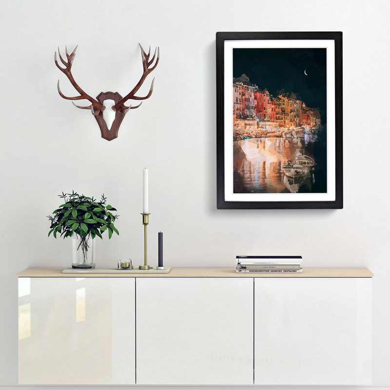 Boat in an Italian Port in Abstract - Picture Frame Painting Print, Black Framed, 36cm H x 27cm W x 2cm D