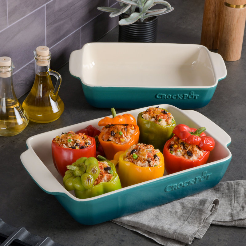 Crock-Pot 2 Piece Ceramic Bakeware Set, Red, Teal