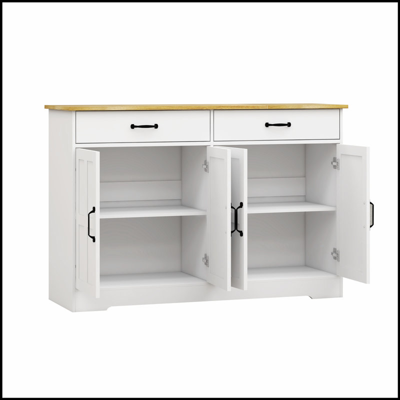 Buffet Farmhouse avec 2 tiroirs, sculpture exquise et fabrication durable pour un rangement élégant
