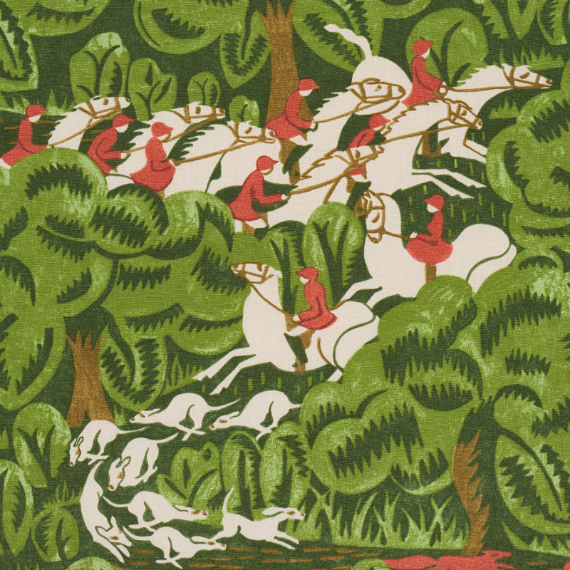 Schumacher X The New Yorker Margaret Schloeman's Fox Chase Fabric, Green
