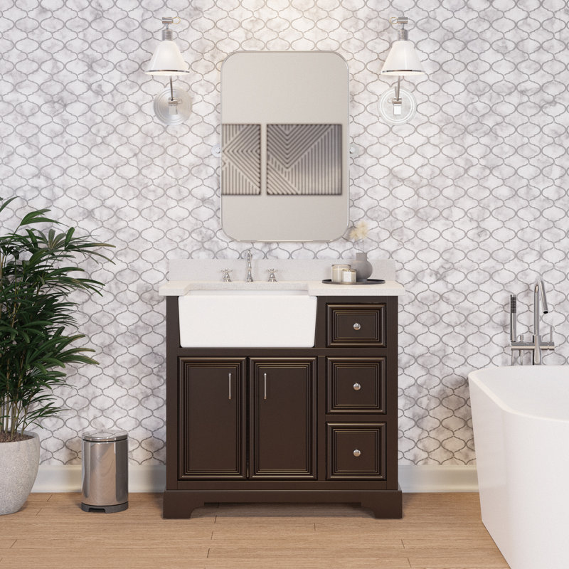 Emiliano 36'' Single Bathroom Vanity with Top, Quartz, Chocolate