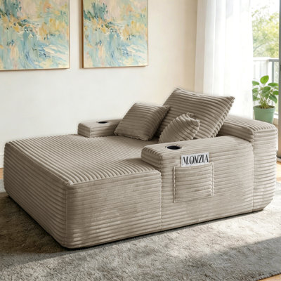 Méridienne convertible en peluche avec accoudoirs larges et coussins décoratifs, canapé-lit douillet sans accoudoirs, avec porte-gobelet, pour le salon, la chambre à coucher, aucun assemblage requis, café