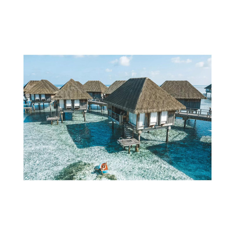 Maldives Resort Bungalows Girl Pool Float 2 by James Vodicka - Wrapped Canvas Gallery-Wrapped Canvas Giclée