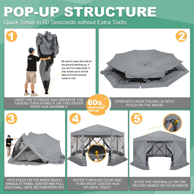 15x15 Screen Room with Mosquito Netting, Hub Tent Instant Screened Canopy, Grey