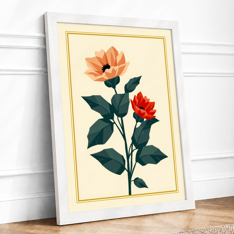 Two Blooms on Stem Botanical - Framed Print, A1 - 84.1 x 59.4 cm, White