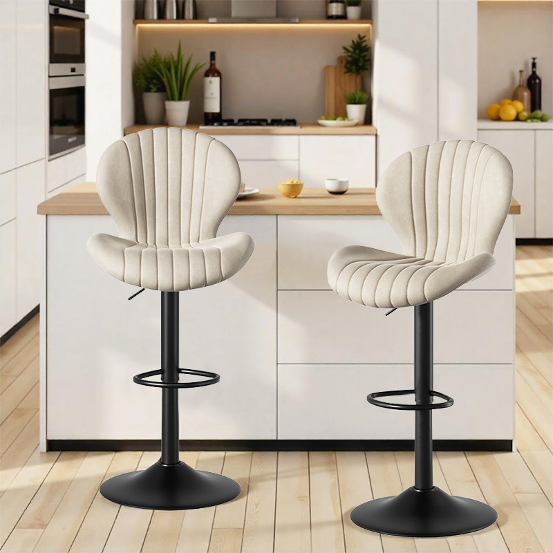 Swivel Adjustable Height Bar Stools, Faux Leather Upholstered Counter Stools, Beige