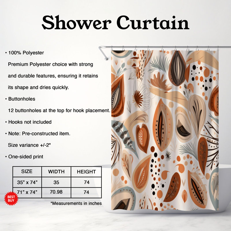 Warm Boho - Rideau de douche Premium, H 74 po x l 71 po