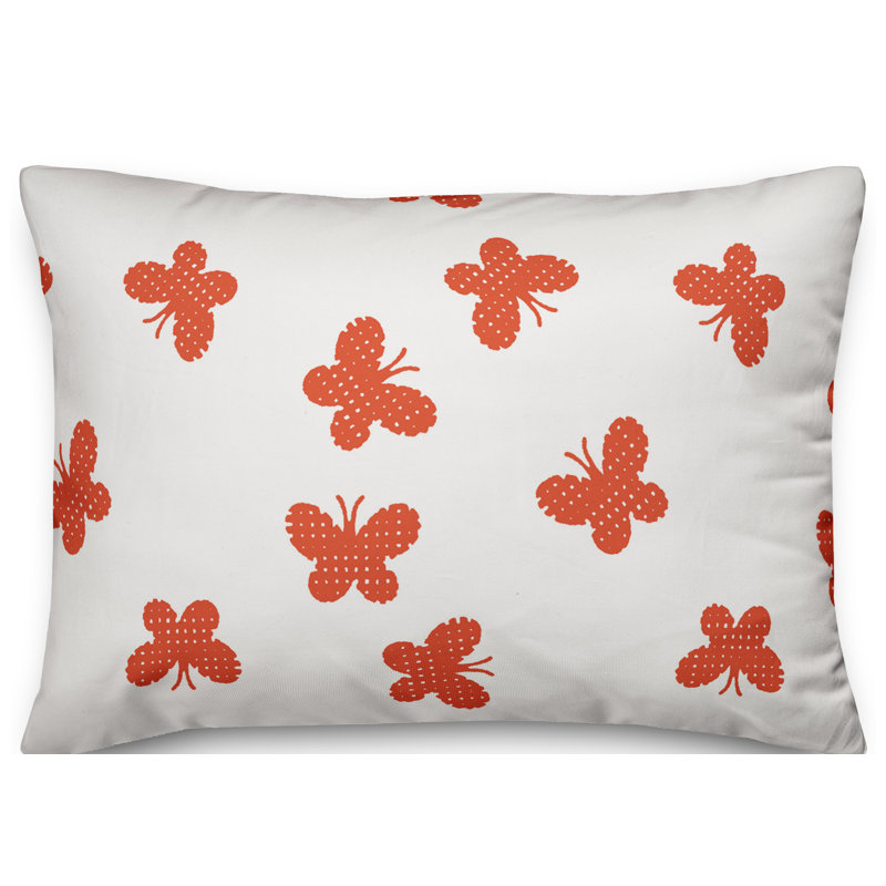 Butterfly Reversible Throw Pillow, Red/Whitwe