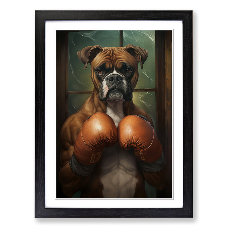 Boxer Dog Nouveau - Framed Print, Black Framed, 46cm H x 34cm W x 2cm D