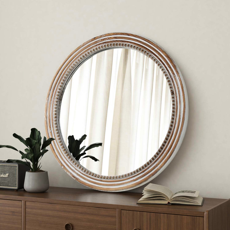 Le miroir mural rustique rond de 22,99 pouces avec des perles améliore le salon, l'entrée et la cuisine du salon