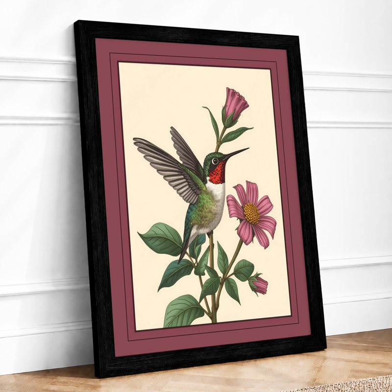 Hummingbird Among Blooms Botanical - Print, A2 - 59.4 x 42.0 cm, Black