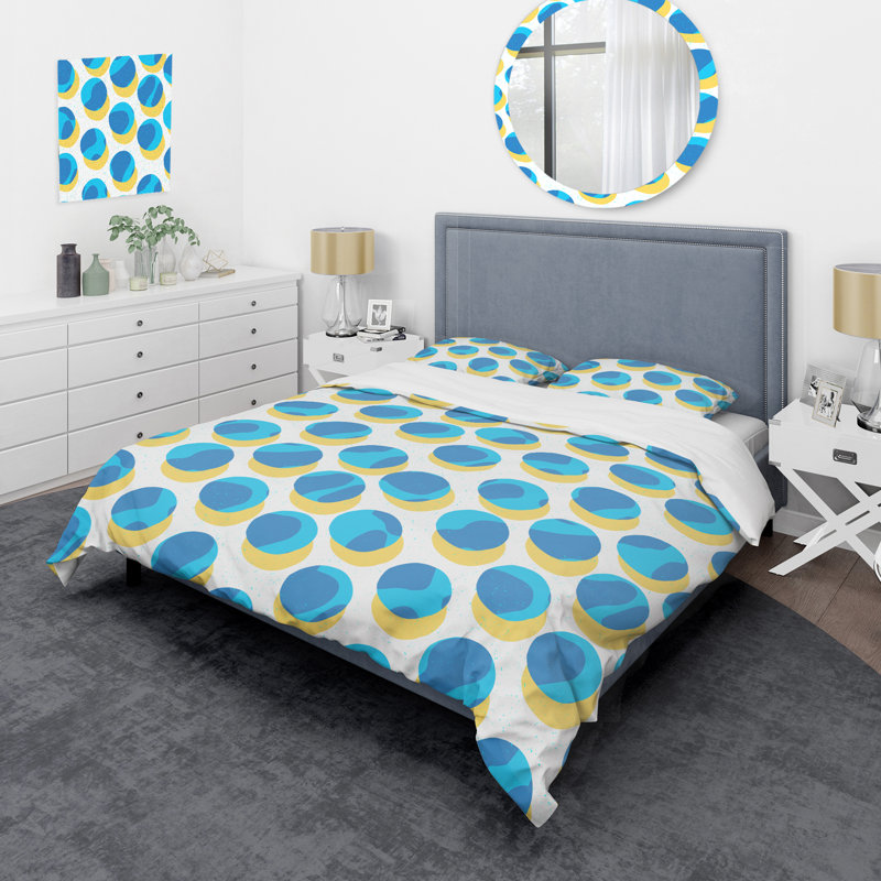 Motif de cercle bleu - ensemble de housse de couette abstrait - polyester microfibre