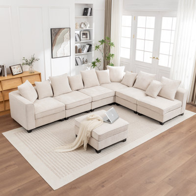 Canapé modulaire en L avec repose-pieds 7 pièces Kempson