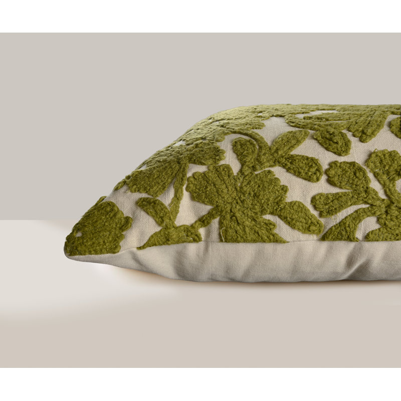 Coussin 100% coton, Naturel / vert, Mélange de duvet