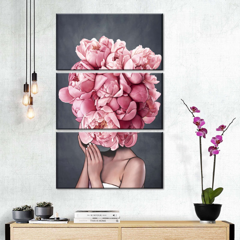 Lady Peony X - Ensemble de 3 toiles tendues, H 45 po x l 28 po x P 1,25 po