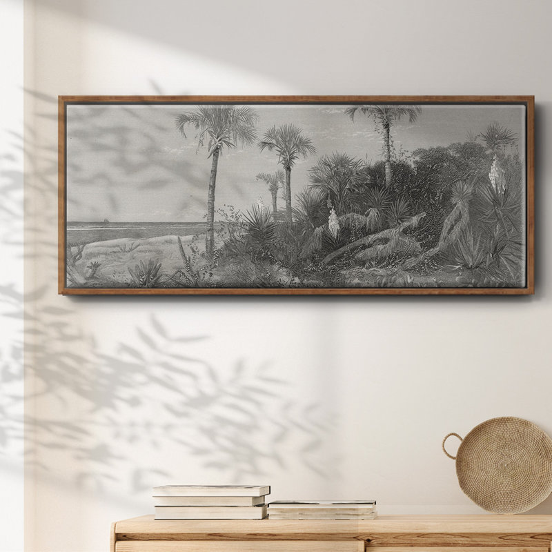 «On the Coast of Florida», peinture sur toile à cadre flottant, Noyer, H 12 po x l 30 po x P 1,5 po