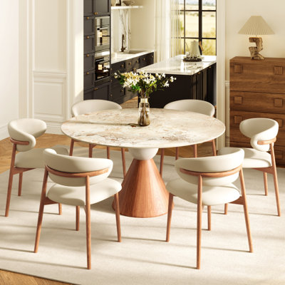 Ensemble de table et de chaises de salle à manger en pierre frittée de style bistro pour 2 à 8 personnes.