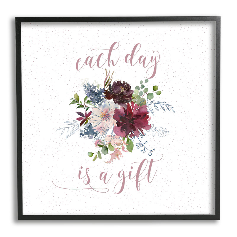 Citation de calligraphie «Every Day», motif floral minimal par Tara Moss - impression, H 17 po x l 17 po x P 1,5 po