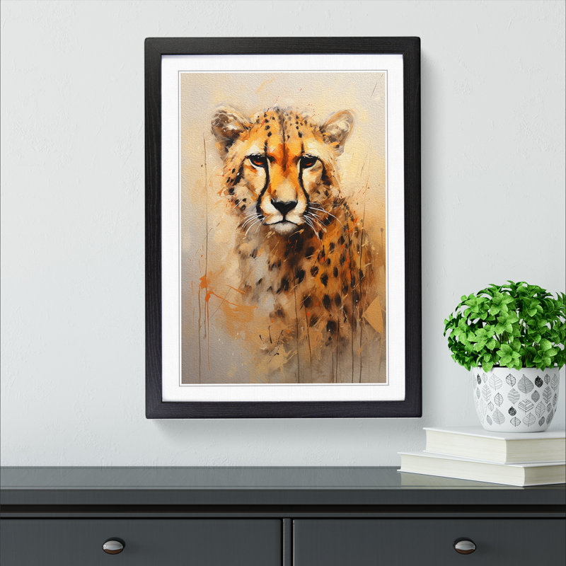 Cheetah Contemporary - Single Picture Frame Print on Wood, Black Framed, 34cm H x 25cm W x 2cm D