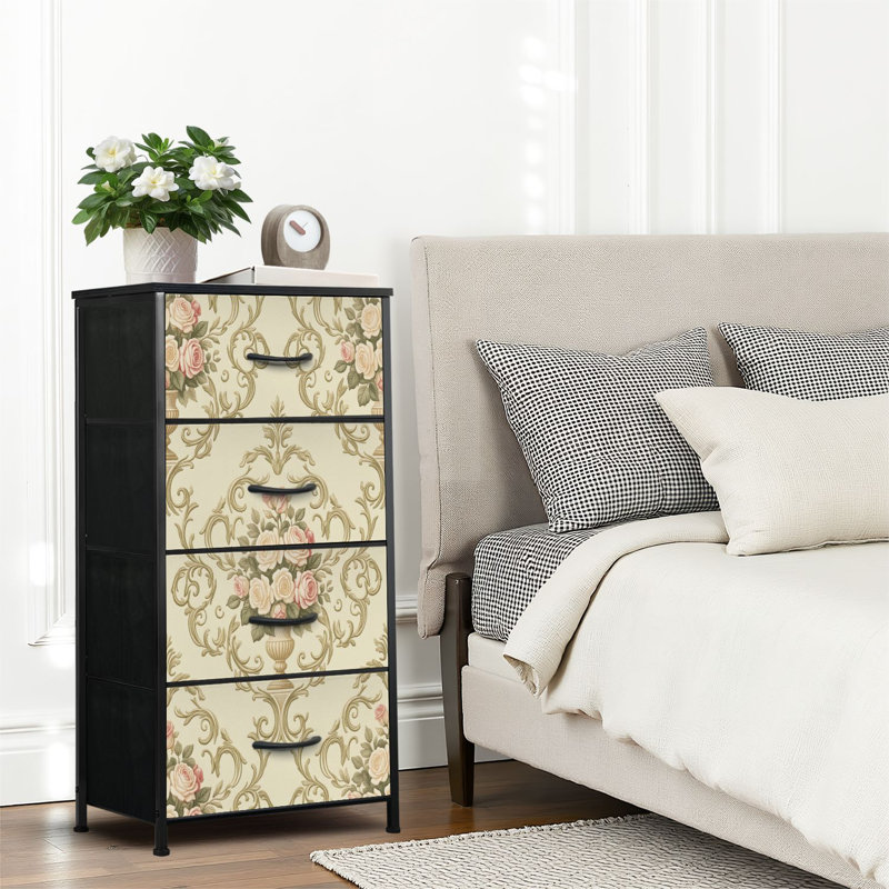 4 Drawer Dresser for Bedroom, Narrow Chest of Drawers, Wooden Top and Study Iron Frame 18"x37.5"-(WxH)